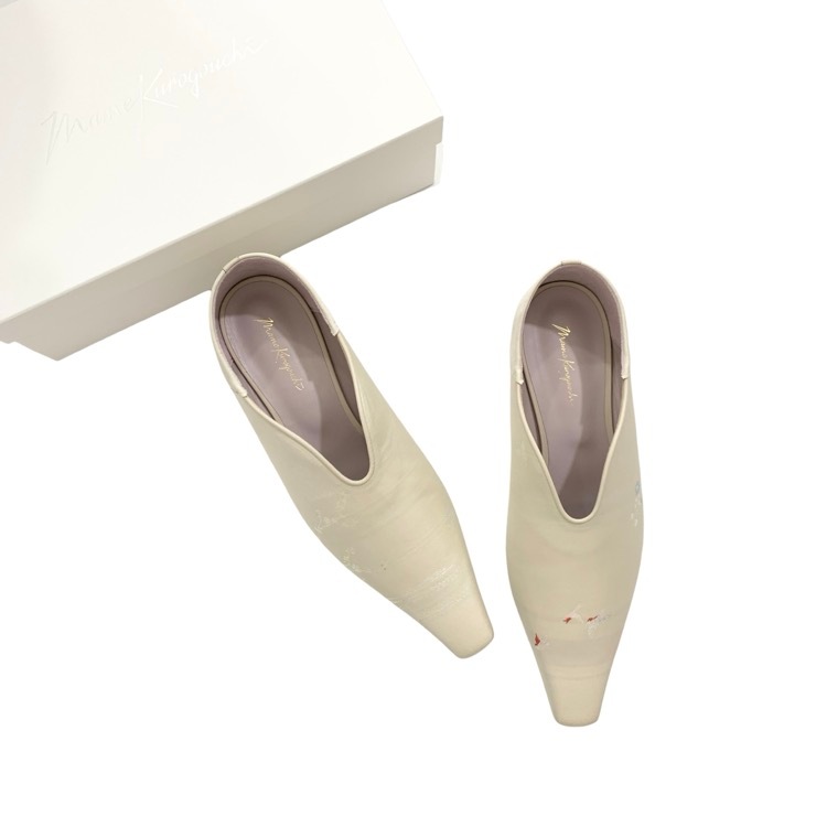 未使用品 24.5cm Mame Kurogouchi マメクロゴウチ Curved Line Low Heel Nature Pattern Babouche Shoes ジャカードパンプス MM25SS-AC309