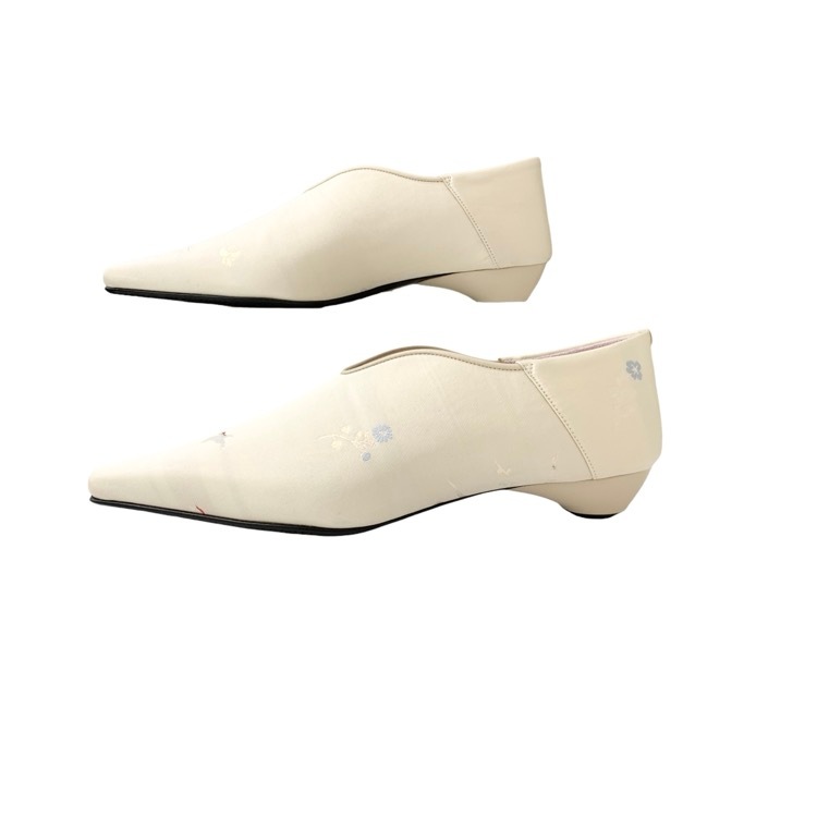 未使用品 24.5cm Mame Kurogouchi マメクロゴウチ Curved Line Low Heel Nature Pattern Babouche Shoes ジャカードパンプス MM25SS-AC309