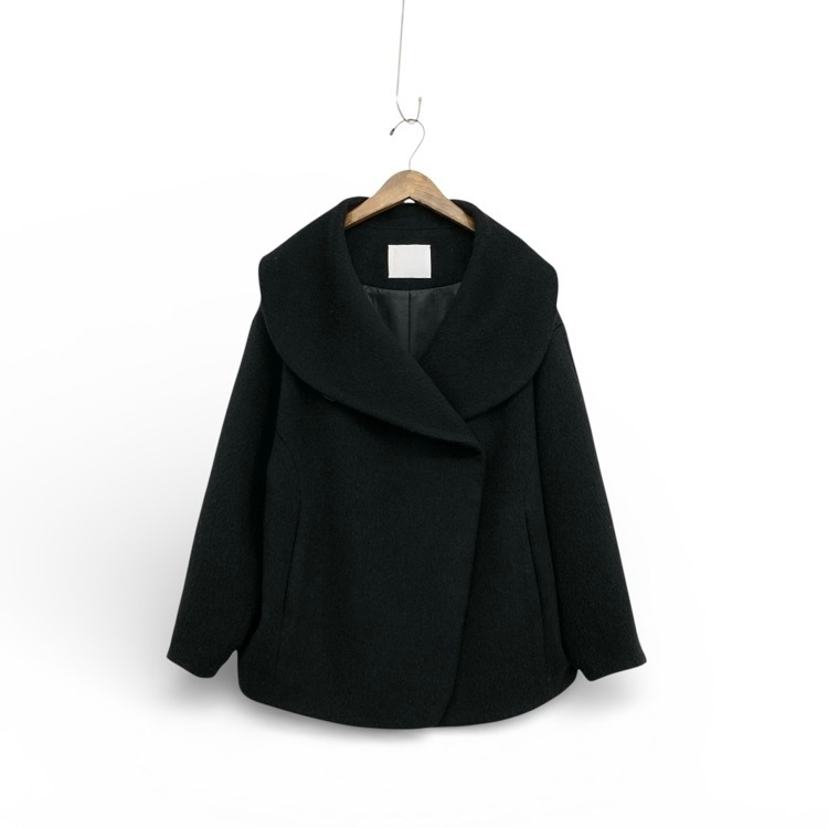 2025AW Mame Kurogouchi マメクロゴウチ Wool Arupaka Shawl Collar Short Cort ショールカラーショートコート ブラック 1 MM25FW-CO044