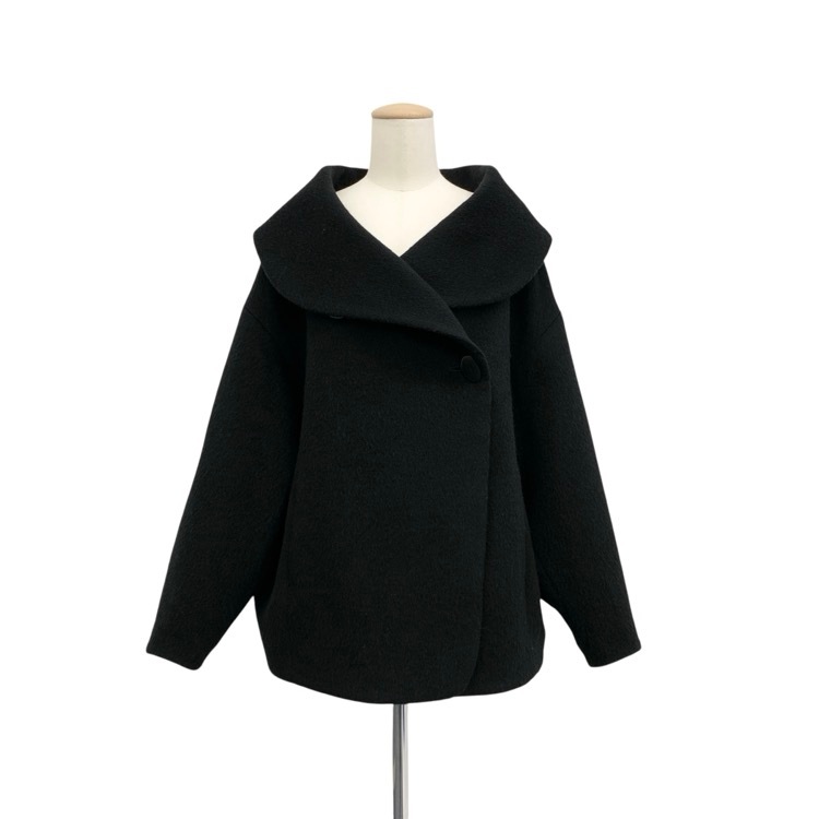 2025AW Mame Kurogouchi マメクロゴウチ Wool Arupaka Shawl Collar Short Cort ショールカラーショートコート ブラック 1 MM25FW-CO044