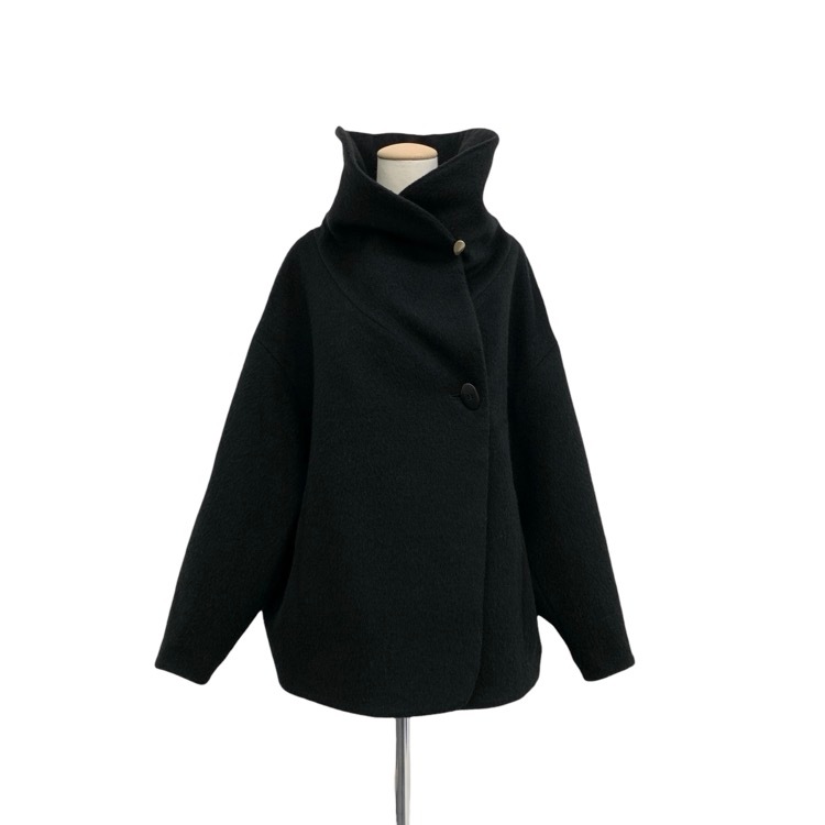 2025AW Mame Kurogouchi マメクロゴウチ Wool Arupaka Shawl Collar Short Cort ショールカラーショートコート ブラック 1 MM25FW-CO044