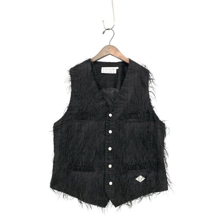 2024AW el conductorH コンダクター 5BUTTONS SHAGGY FRINGE VEST パールボタンフリンジベスト メンズ ブラック 2 PD24AJ03