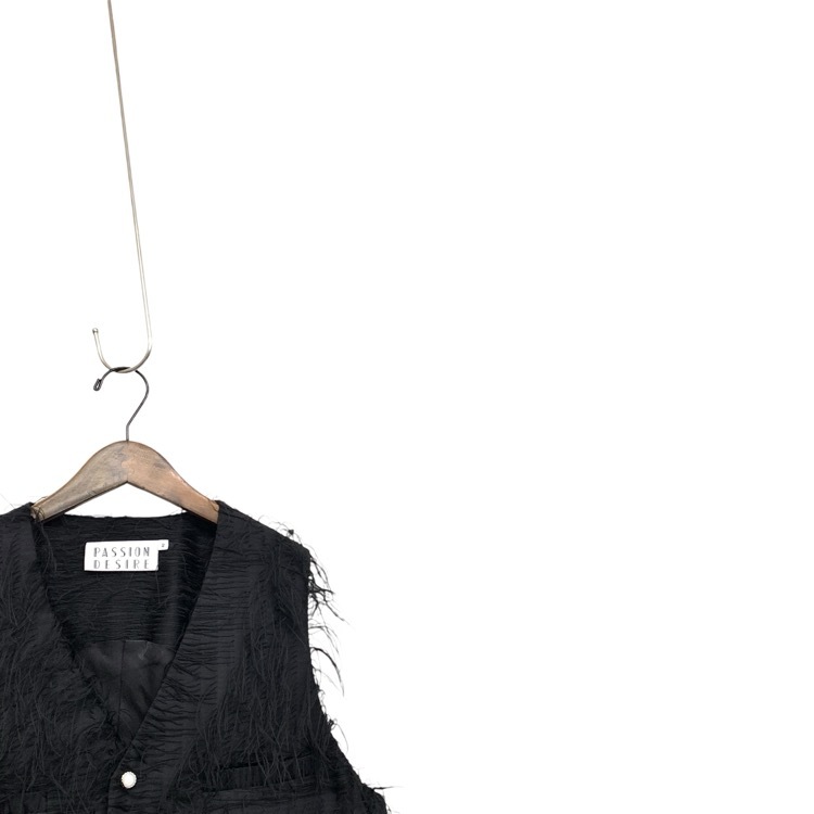 2024AW el conductorH コンダクター 5BUTTONS SHAGGY FRINGE VEST パールボタンフリンジベスト メンズ ブラック 2 PD24AJ03