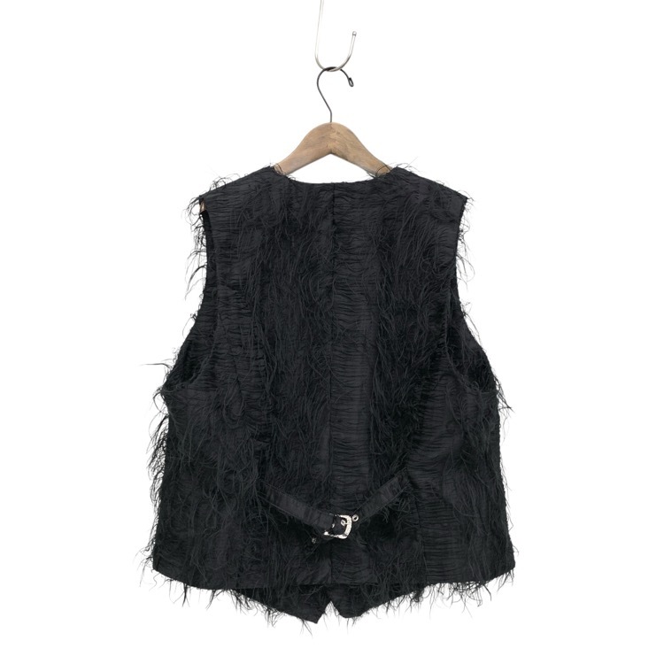 2024AW el conductorH コンダクター 5BUTTONS SHAGGY FRINGE VEST パールボタンフリンジベスト メンズ ブラック 2 PD24AJ03