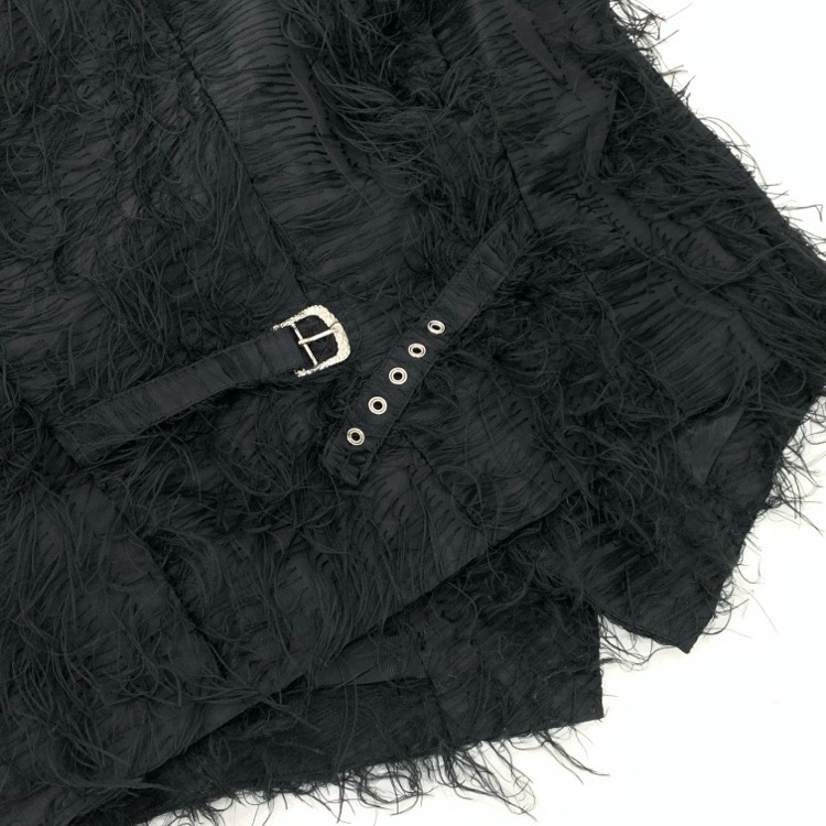 2024AW el conductorH コンダクター 5BUTTONS SHAGGY FRINGE VEST パールボタンフリンジベスト メンズ ブラック 2 PD24AJ03