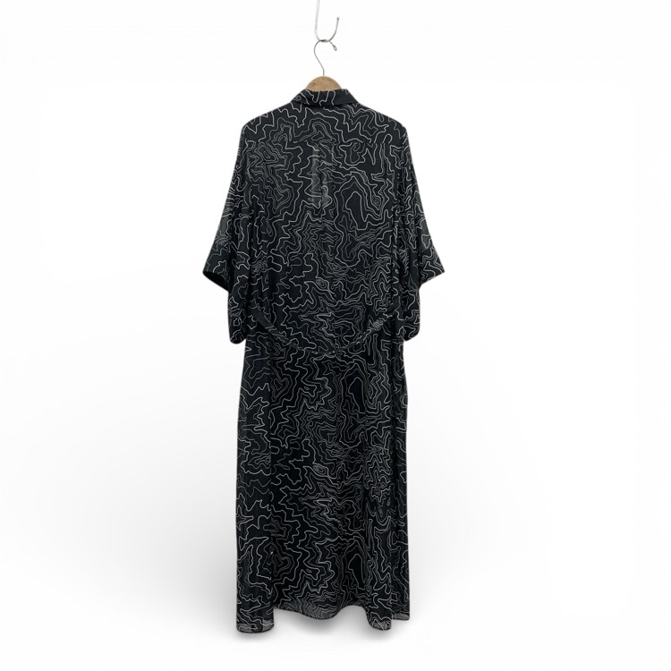 HYKE ハイク CONTOUR LINE BELL-SLEEVE DRESS 総柄ベルスリーブシアーワンピース ブラック 01 16212