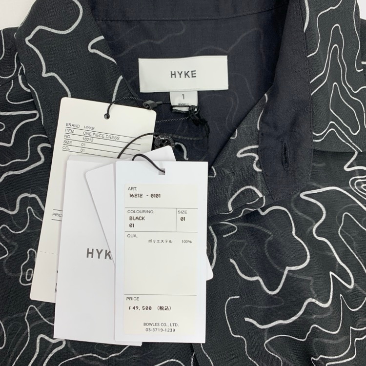 HYKE ハイク CONTOUR LINE BELL-SLEEVE DRESS 総柄ベルスリーブシアーワンピース ブラック 01 16212