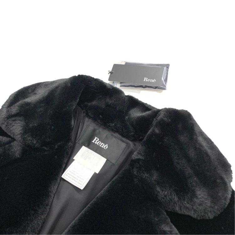 René ルネ黒フェイクファーコート 36 Rene ルネ エコファーコート ブラック 36 5138060 古着・ブランド服の
