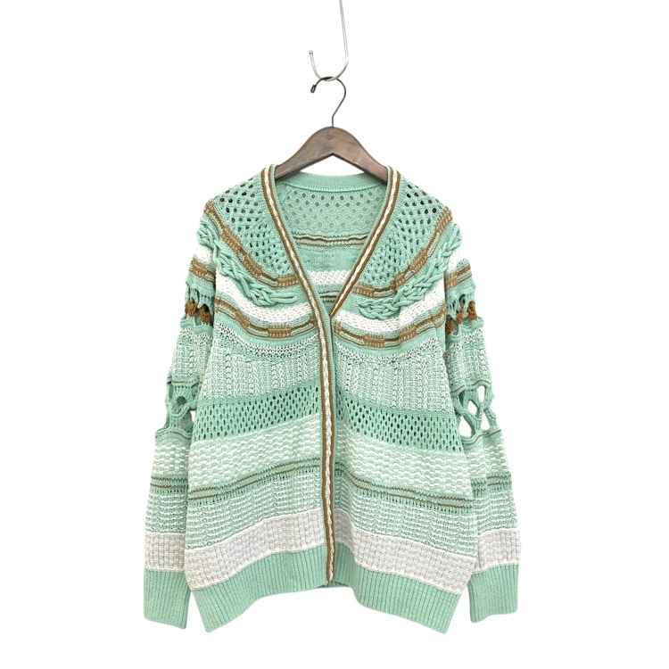 Mame Kurogouchi マメクロゴウチ Bamboo Basket Pattern Knitted Cardigan 花籠ニットカーディガン ミントグリーン 1 MM23SS-KN035
