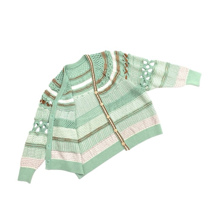 Mame Kurogouchi マメクロゴウチ Bamboo Basket Pattern Knitted Cardigan 花籠ニットカーディガン ミントグリーン 1 MM23SS-KN035
