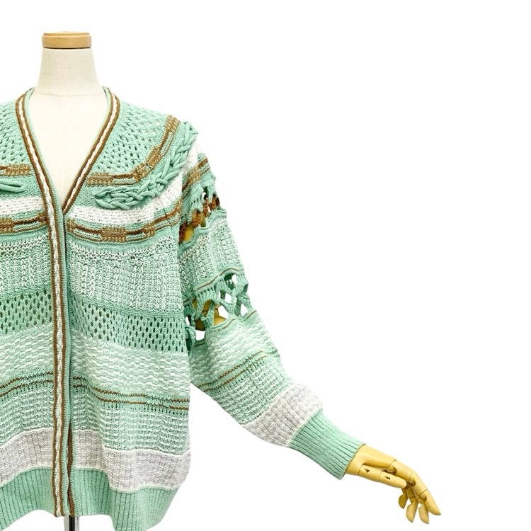 Mame Kurogouchi マメクロゴウチ Bamboo Basket Pattern Knitted Cardigan 花籠ニットカーディガン ミントグリーン 1 MM23SS-KN035