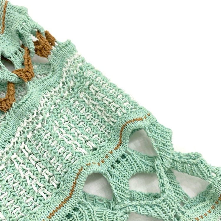 Mame Kurogouchi マメクロゴウチ Bamboo Basket Pattern Knitted Cardigan 花籠ニットカーディガン ミントグリーン 1 MM23SS-KN035