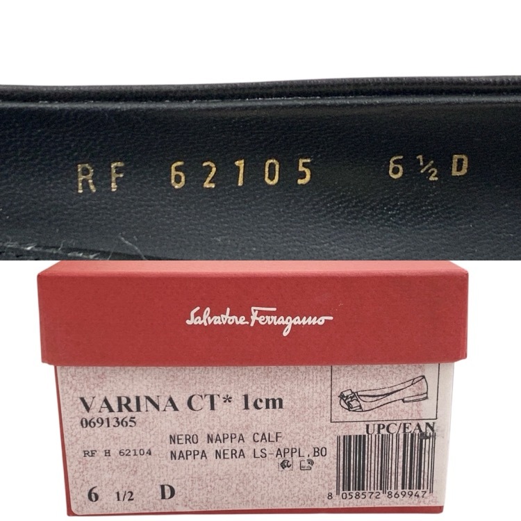 Salvatore Ferragamo フェラガモ VARINA CT スタッズヴァラリボン フラットシューズ ブラック 6 1/2D 0691365