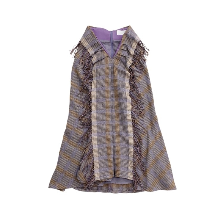 Mame Kurogouchi マメクロゴウチ フリンジチェックロングスカート パープル 2 MM17AW-SK047