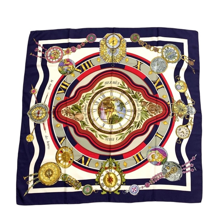 HERMES エルメス カレ90 Parmi les fleurs je compte les heures 花の中で過ごす時間 シルクスカーフ