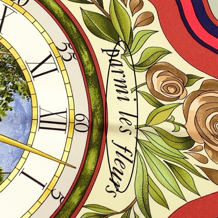 HERMES エルメス カレ90 Parmi les fleurs je compte les heures 花の中で過ごす時間 シルクスカーフ