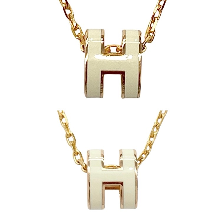 【新品未使用】HERMES ミニ・ポップH ネックレス　ホワイト×ローズゴールド HERMES エルメス ミニ・ポップH ペンダント ネックレス ホワイト