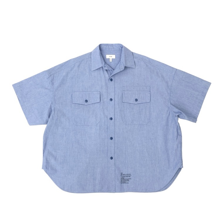 HYKE ハイク CHAMBRAY SHORT-SLV MILITARY SHIRT シャンブレー ミリタリー シャツ ブルー 1 201-15106