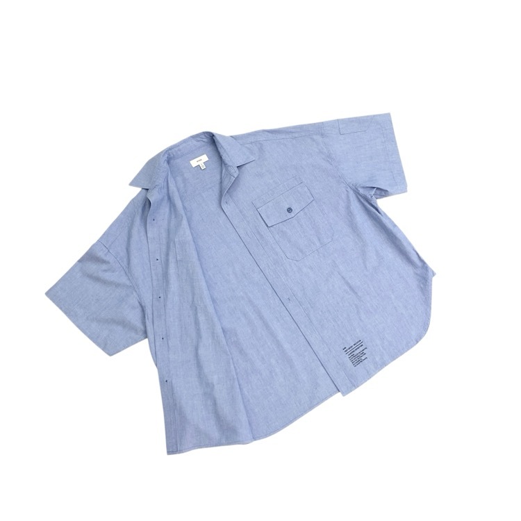 HYKE ハイク CHAMBRAY SHORT-SLV MILITARY SHIRT シャンブレー ミリタリー シャツ ブルー 1 201-15106