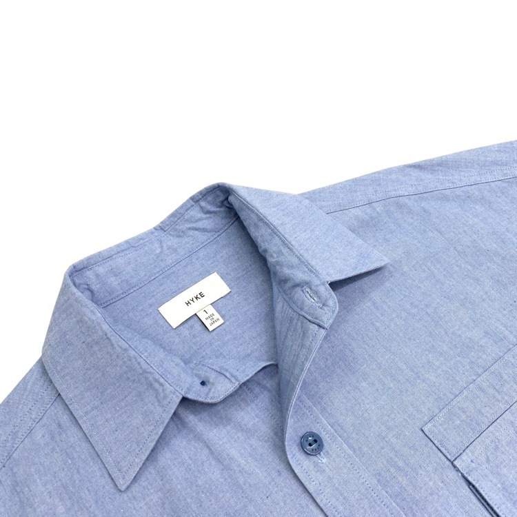 HYKE ハイク CHAMBRAY SHORT-SLV MILITARY SHIRT シャンブレー ミリタリー シャツ ブルー 1 201-15106