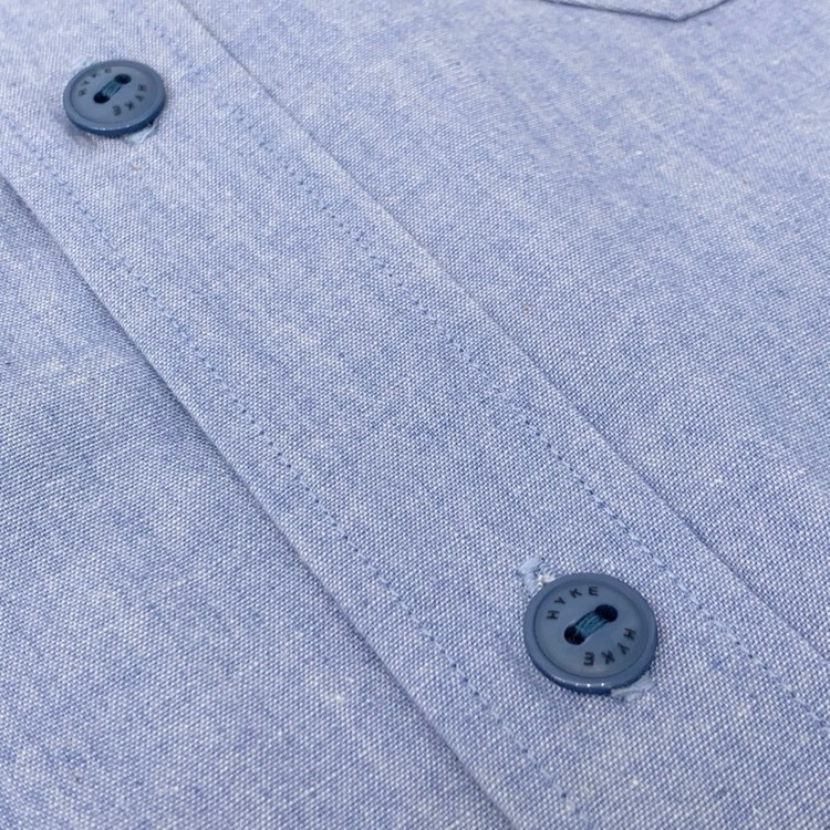 HYKE ハイク CHAMBRAY SHORT-SLV MILITARY SHIRT シャンブレー ミリタリー シャツ ブルー 1 201-15106