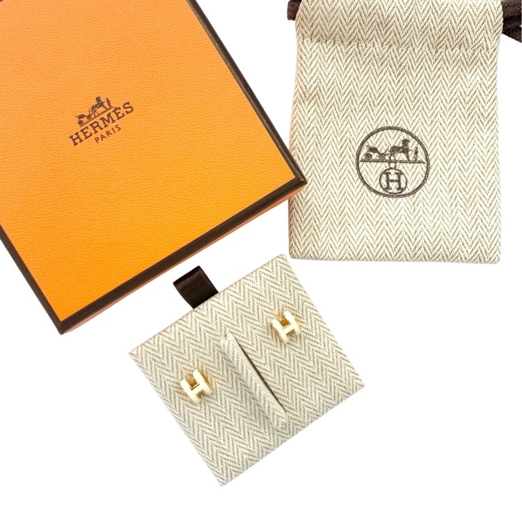 HERMES エルメス ミニ・ポップH ピアス ホワイト ローズゴールド 古着