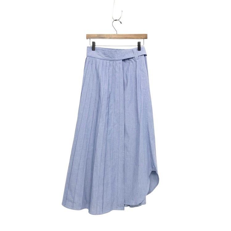 HYKE ハイク CHAMBRAY PLEATED SKIRT シャンブレー プリーツ スカート ブルー 1 201-14092
