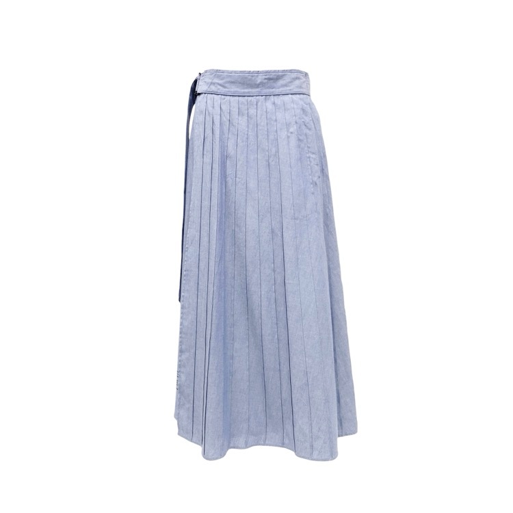 HYKE ハイク CHAMBRAY PLEATED SKIRT シャンブレー プリーツ スカート ブルー 1 201-14092