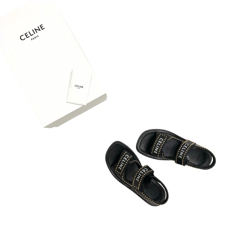 CELINE セリーヌ レオ スタッズ チャンキーベルクロサンダル カーフスキン ブラック 37 346763338C