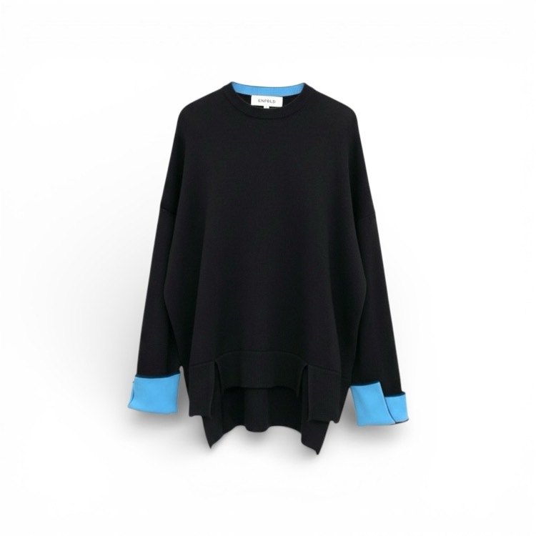 ENFOLD エンフォルド SLIT-RIB PULLOVER スリットリブプルオーバーニット バイカラー ブラック 38 300GA270-1810