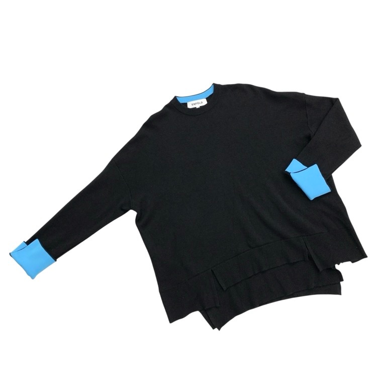 ENFOLD エンフォルド SLIT-RIB PULLOVER スリットリブプルオーバーニット バイカラー ブラック 38 300GA270-1810