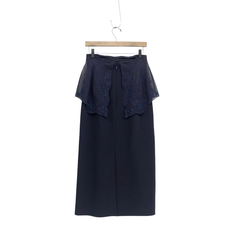 2025AW Mame Kurogouchi マメクロゴウチ Triacetate Georgette Embroidery Peplum Skirt 刺繍ペプラムスカート ネイビー 2 MM25FW-SK104