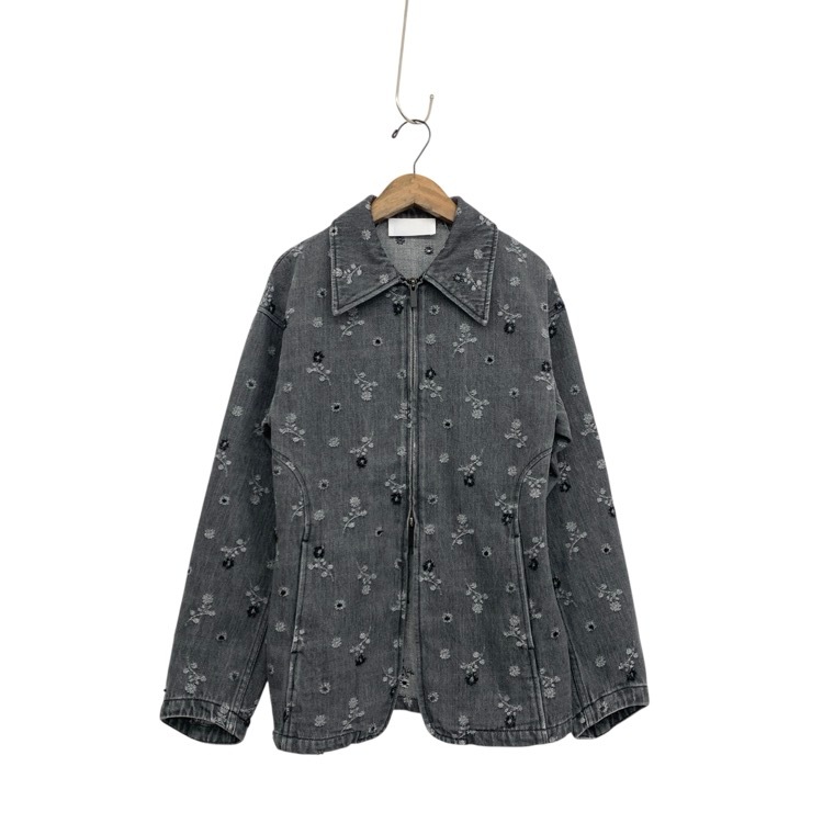 Mame Kurogouchi マメクロゴウチ Floral Jacquard Denim Jacket カットジャガード デニムジャケット グレー 2 MM26SS-JK079