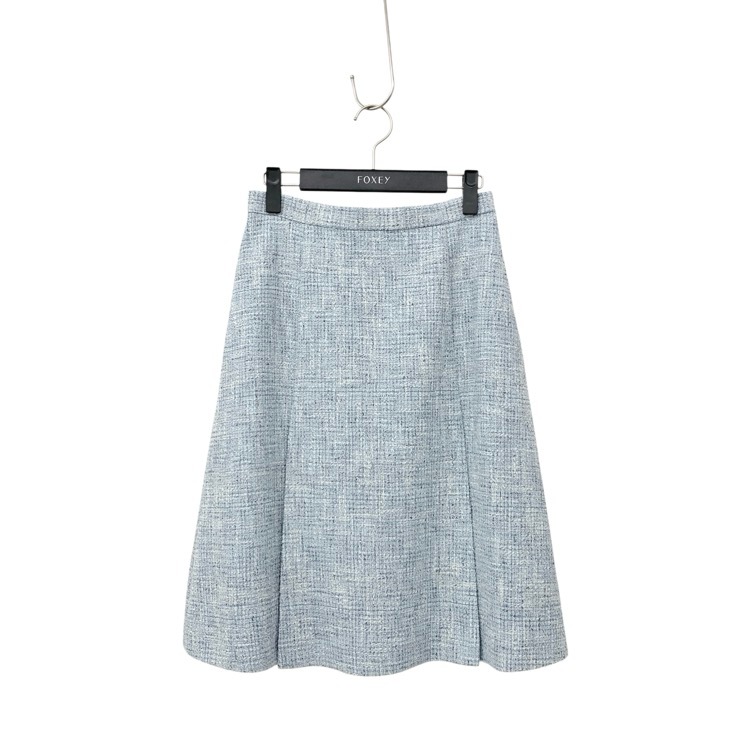 2024AW FOXEY NEW YORK フォクシー スカート ジャネット ツイード ベビーブルー 38 44857-NASOE