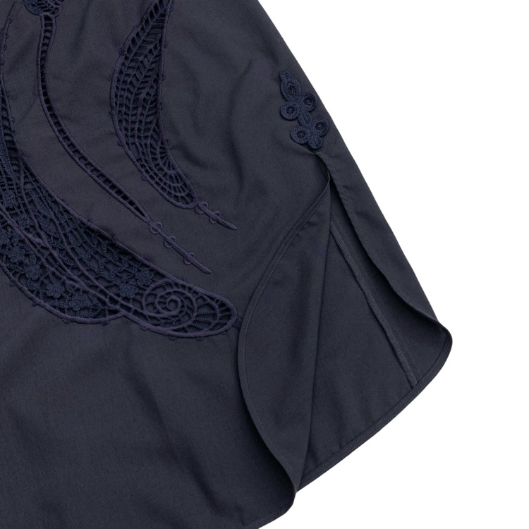 Mame Kurogouchi マメクロゴウチ Floral Embroidery V-Neck Dress 花柄刺繍Vネックワンピース ネイビー 1 MM24FW-DR053
