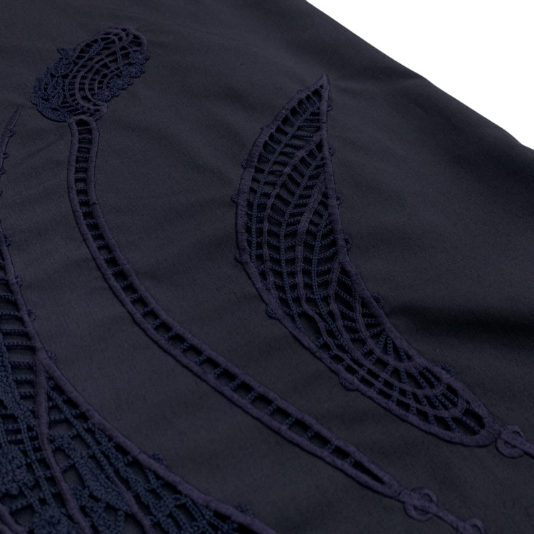 Mame Kurogouchi マメクロゴウチ Floral Embroidery V-Neck Dress 花柄刺繍Vネックワンピース ネイビー 1 MM24FW-DR053