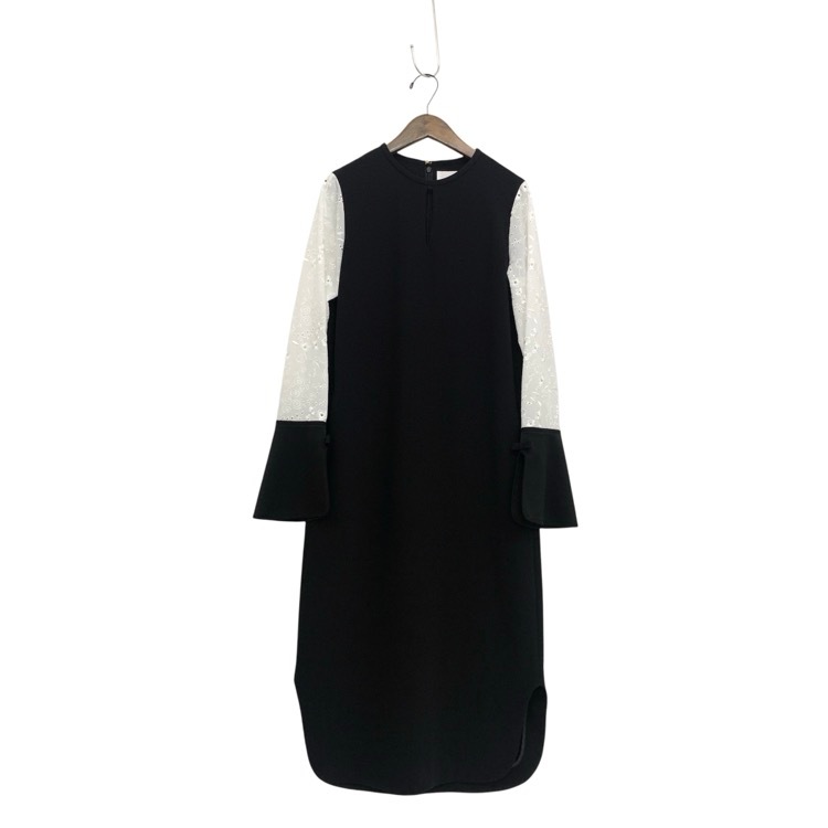 2025AW Mame Kurogouchi マメクロゴウチ Triacetate Georgette Floral Embroidery Sleeve Classic Dress 花柄刺繍スリーブスリットワンピース ブラック 1 MM25FW-DR105