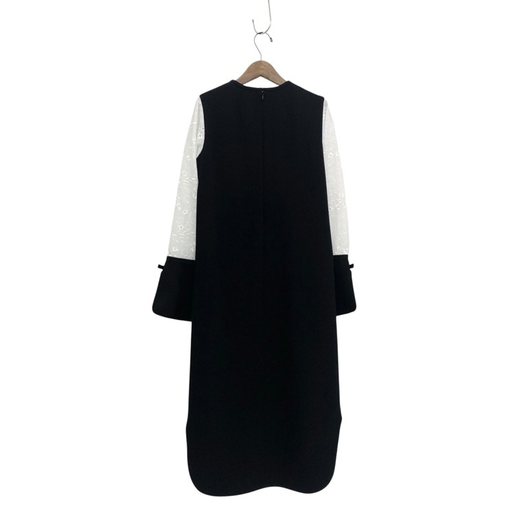 2025AW Mame Kurogouchi マメクロゴウチ Triacetate Georgette Floral Embroidery Sleeve Classic Dress 花柄刺繍スリーブスリットワンピース ブラック 1 MM25FW-DR105