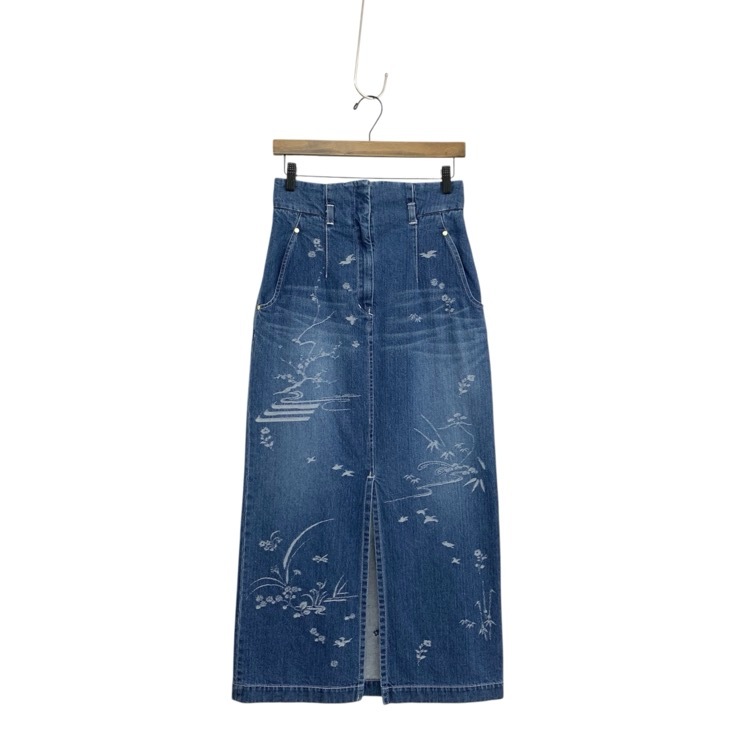 Mame Kurogouchi マメクロゴウチ Nature Pattern Jacquard Denim Skirt ブルー 2 MM25SS-SK059