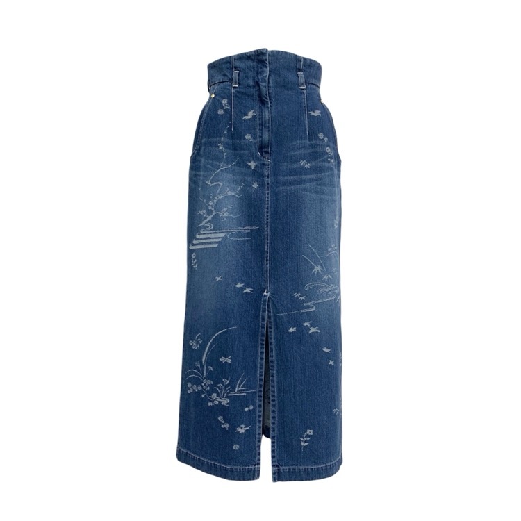 Mame Kurogouchi マメクロゴウチ Nature Pattern Jacquard Denim Skirt ブルー 2 MM25SS-SK059