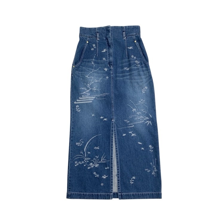 Mame Kurogouchi マメクロゴウチ Nature Pattern Jacquard Denim Skirt ブルー 2 MM25SS-SK059