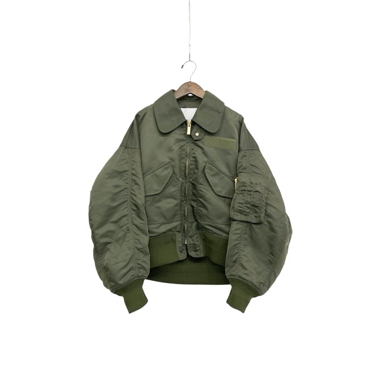 2026SS Mame Kurogouchi マメクロゴウチ Nylon Twill 3D Embroidery Flight Jacket チューリップ刺繍フライトジャケット カーキ 2 MM26SS-JK054