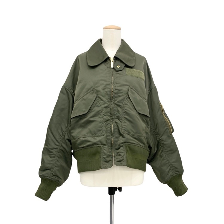 2026SS Mame Kurogouchi マメクロゴウチ Nylon Twill 3D Embroidery Flight Jacket チューリップ刺繍フライトジャケット カーキ 2 MM26SS-JK054