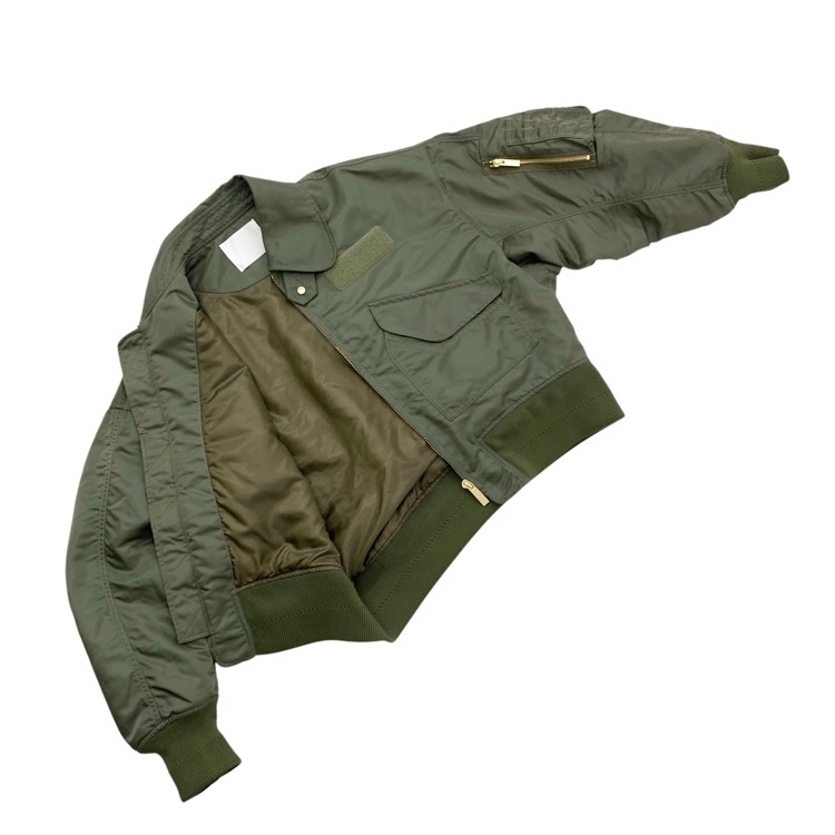 2026SS Mame Kurogouchi マメクロゴウチ Nylon Twill 3D Embroidery Flight Jacket チューリップ刺繍フライトジャケット カーキ 2 MM26SS-JK054