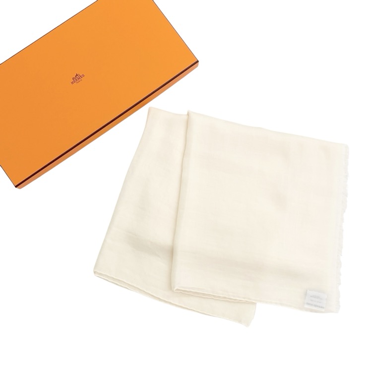 HERMES エルメス カシミヤ シルク ストール 108cm SELLIER セリエ エクリュ