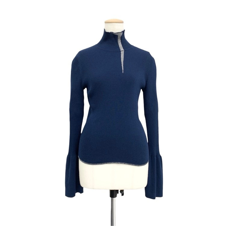 Mame Kurogouchi マメクロゴウチ “Kintsugi” High Neck Knitted Top 金継ぎ 限定カラー ネイビー 2 MM24FW-KN515