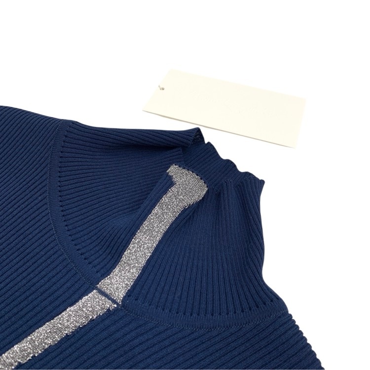 Mame Kurogouchi マメクロゴウチ “Kintsugi” High Neck Knitted Top 金継ぎ 限定カラー ネイビー 2 MM24FW-KN515