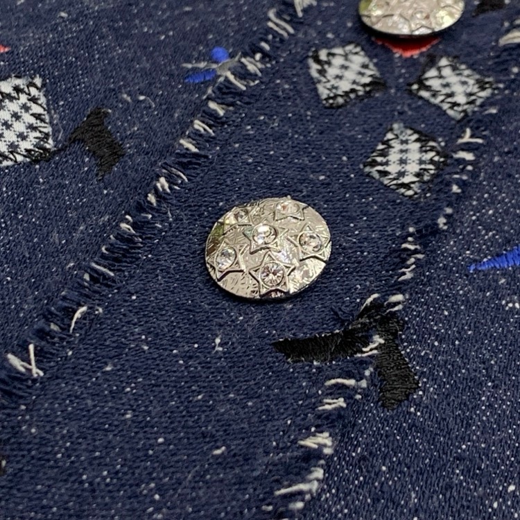 Rene ルネ シルク 刺繍ドレス ビジューボタン ネイビー 36 6436672
