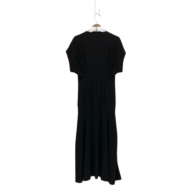 Mame Kurogouchi マメクロゴウチ Back Satin Crepe Georgette Embroidered Collar Flared Dress バックサテンジョーゼットコード刺繍カラーワンピース ブラック 2 MM24SS-DR083
