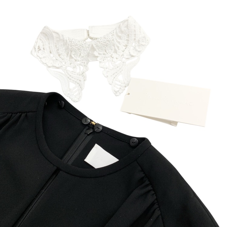 Mame Kurogouchi マメクロゴウチ Back Satin Crepe Georgette Embroidered Collar Flared Dress バックサテンジョーゼットコード刺繍カラーワンピース ブラック 2 MM24SS-DR083